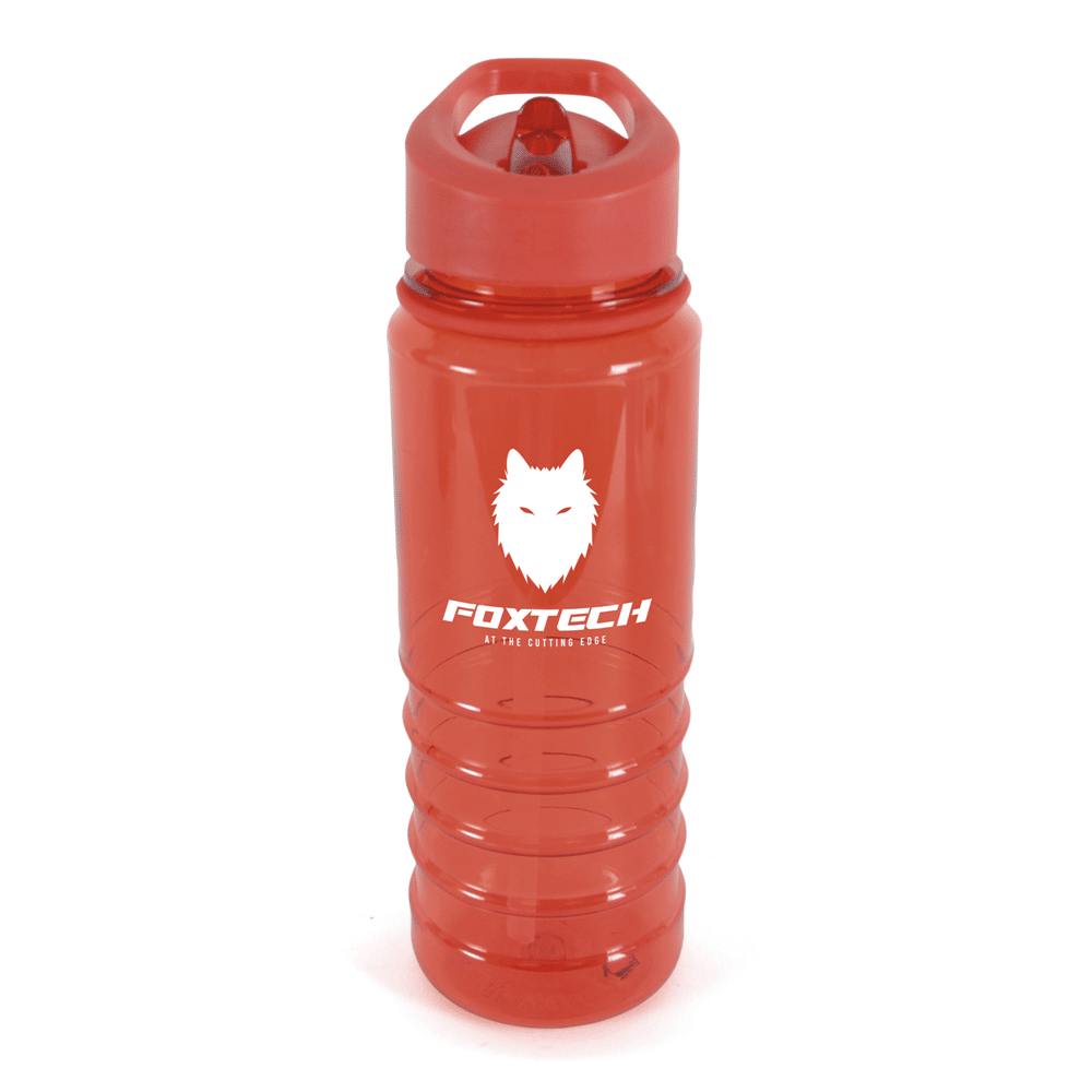 Single red sports bottle with sample branding