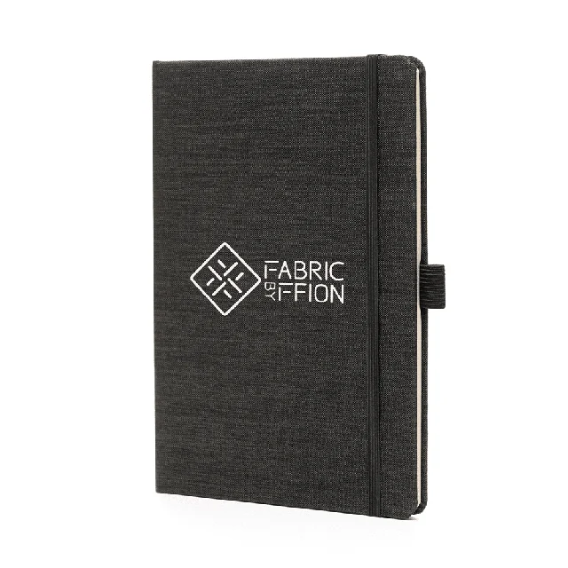 Branded notebook with textured black cover