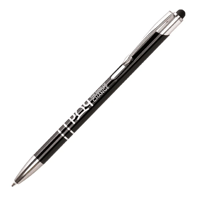 Single black stylus pen with sample branding