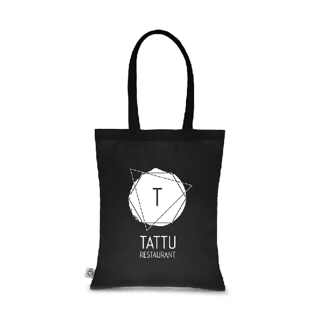 Single black cotton tote bag with sample branding