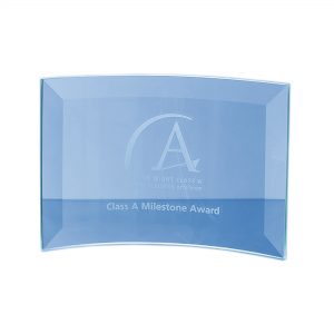 The stylish jade glass bevelled crescent is an ideal inexpensive recognition award.