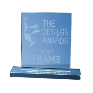 The stylish rectangle award is crafted from 12mm thick jade glass and mounted on a rectangular base.