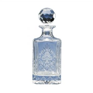 The elegant square spirit decanter is beautifully crafted out of 24% lead crystal and has a traditional diamond cut pattern hand cut and polished on 3 sides leaving 1 side plain for engraving.