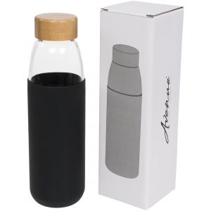 Kai 540 ml glass sport bottle with wood lid Digital paper sleeve