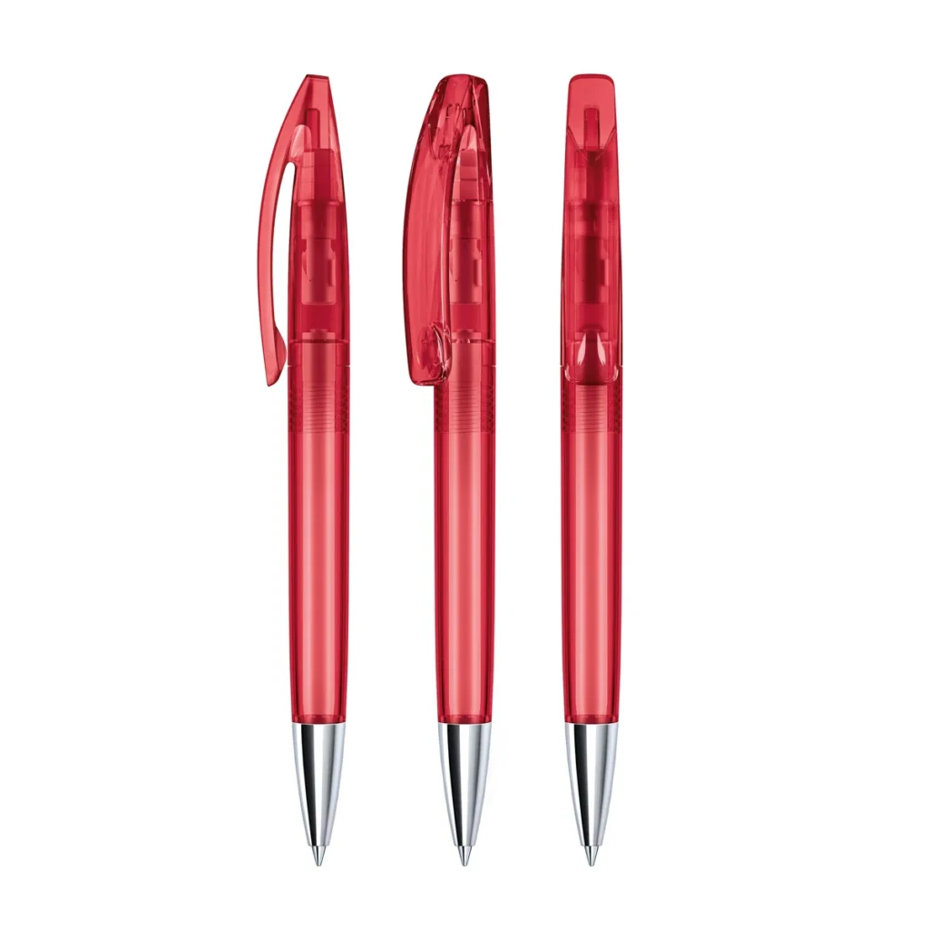 Senator Bridge Clear Plastic Ballpen with Metal Tip in Cherry Red 201