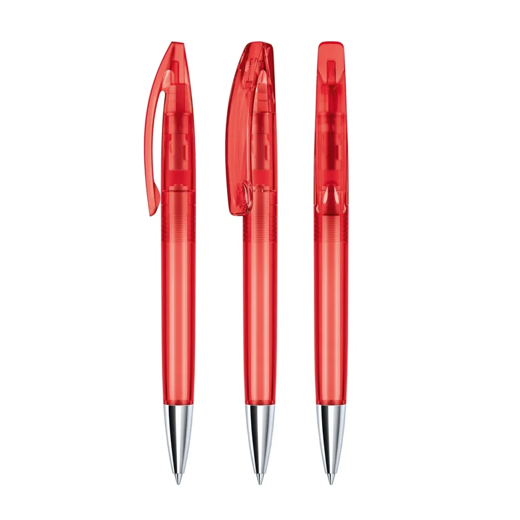 Senator Bridge Clear Plastic Ballpen with Metal Tip in Strawberry Red 186