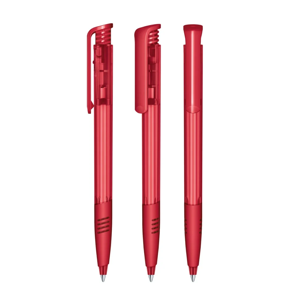 Senator Super Hit Clear Plastic Ballpen with Soft Grip in Cherry Red 201