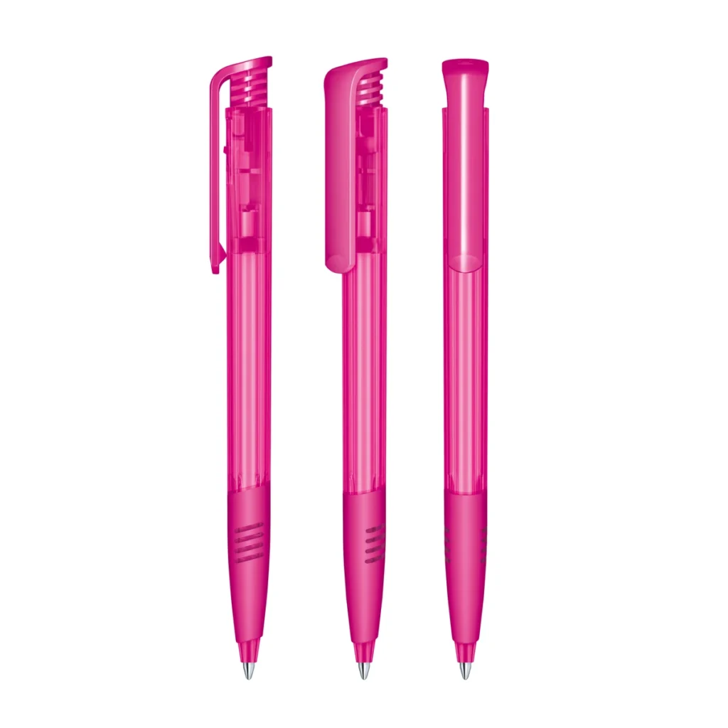 Senator Super Hit Clear Plastic Ballpen with Soft Grip in Rhodamine Red