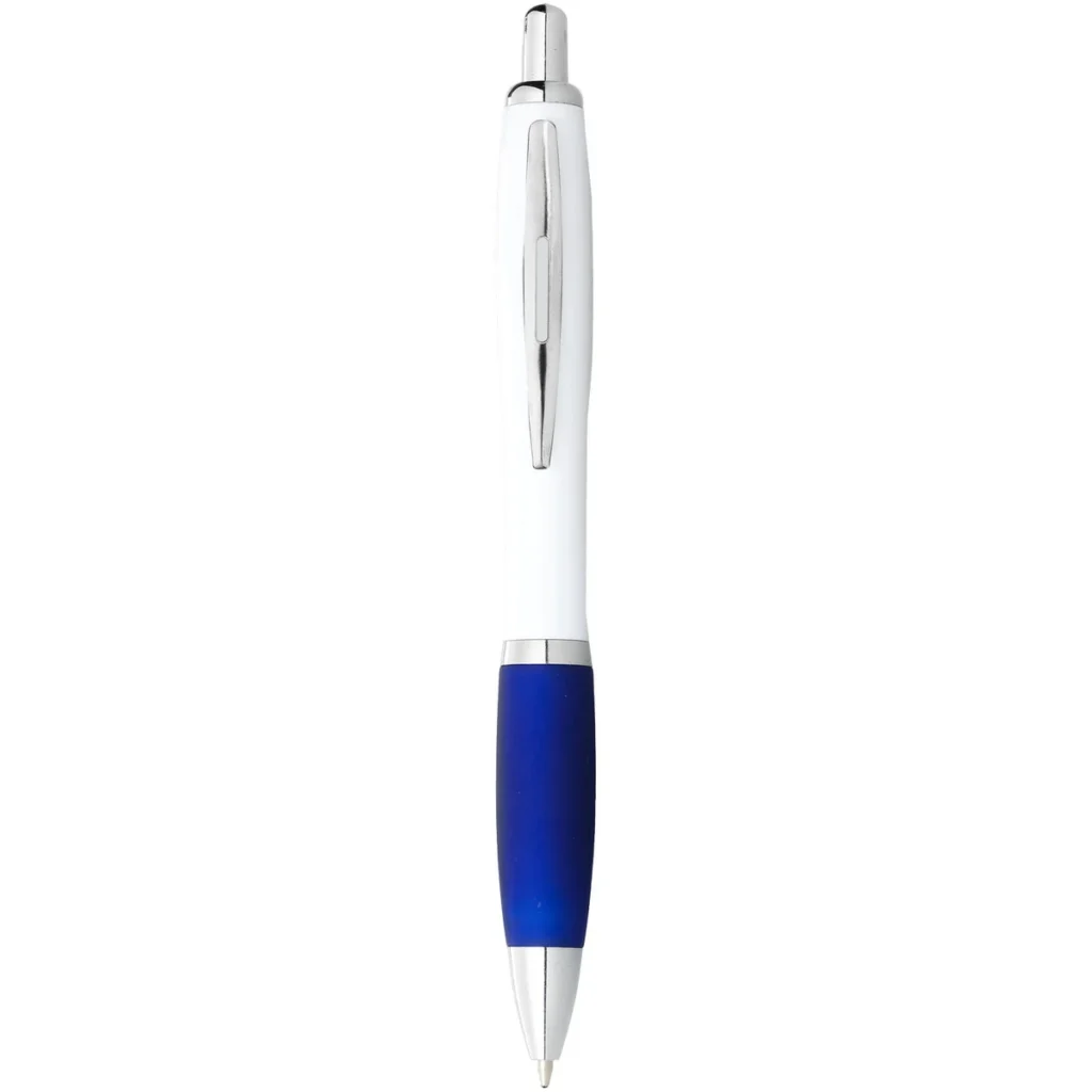 Nash ballpoint pen with white barrel and coloured grip (black ink) in White, Royal blue