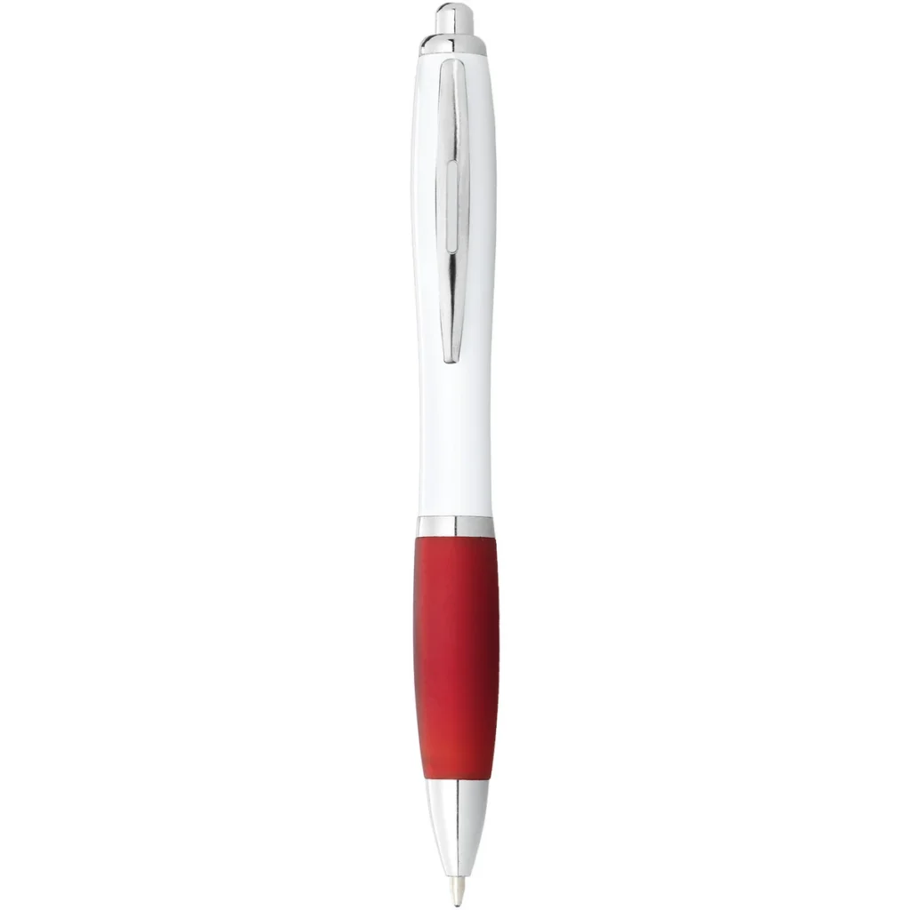 Nash ballpoint pen with white barrel and coloured grip (black ink) in White, Red