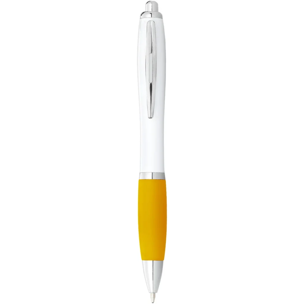 Nash ballpoint pen with white barrel and coloured grip (black ink) in White, Yellow