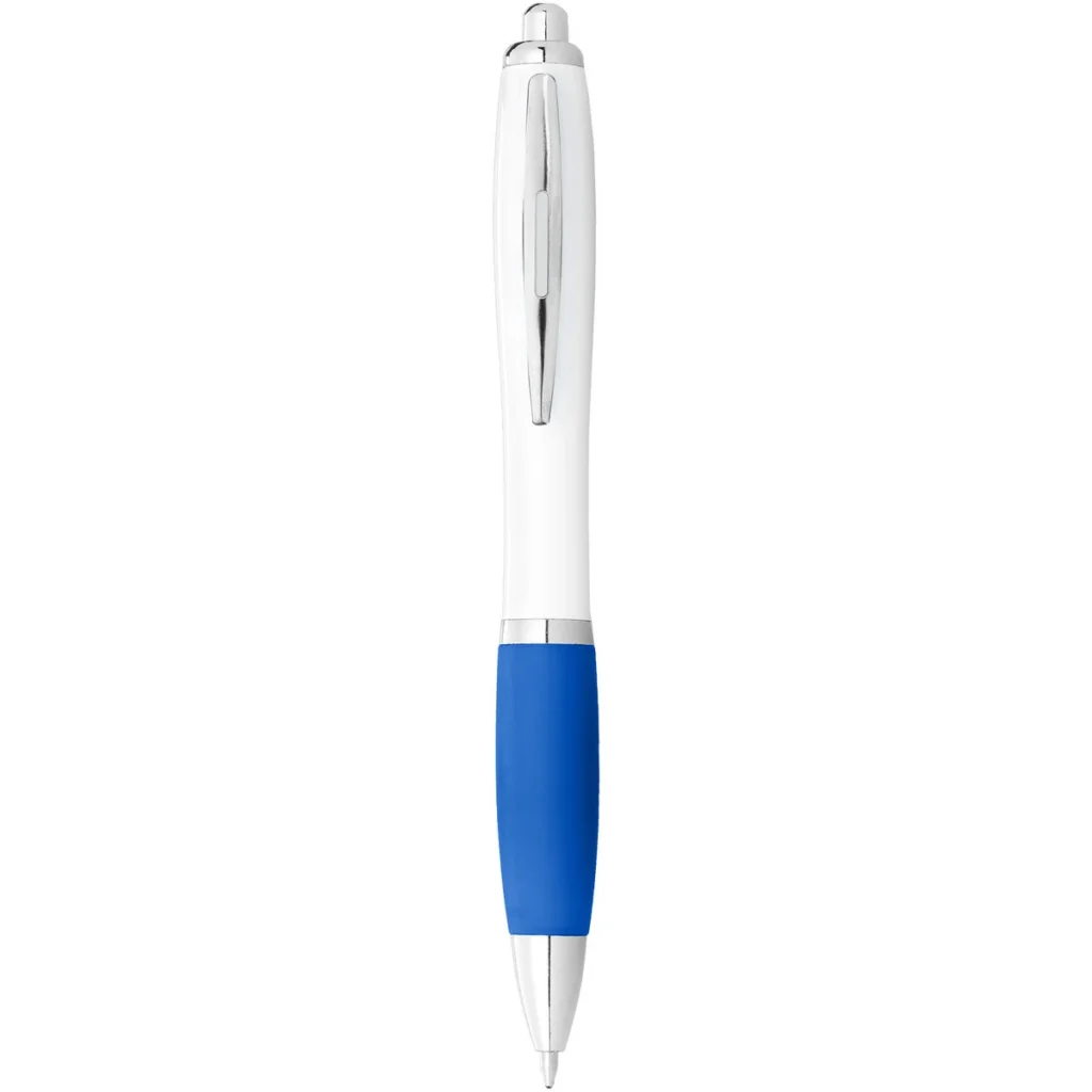 Nash ballpoint pen with white barrel and coloured grip (black ink) in White, Aqua