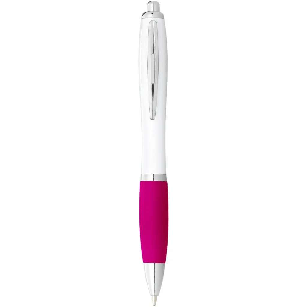 Nash ballpoint pen with white barrel and coloured grip (black ink) in White, Pink