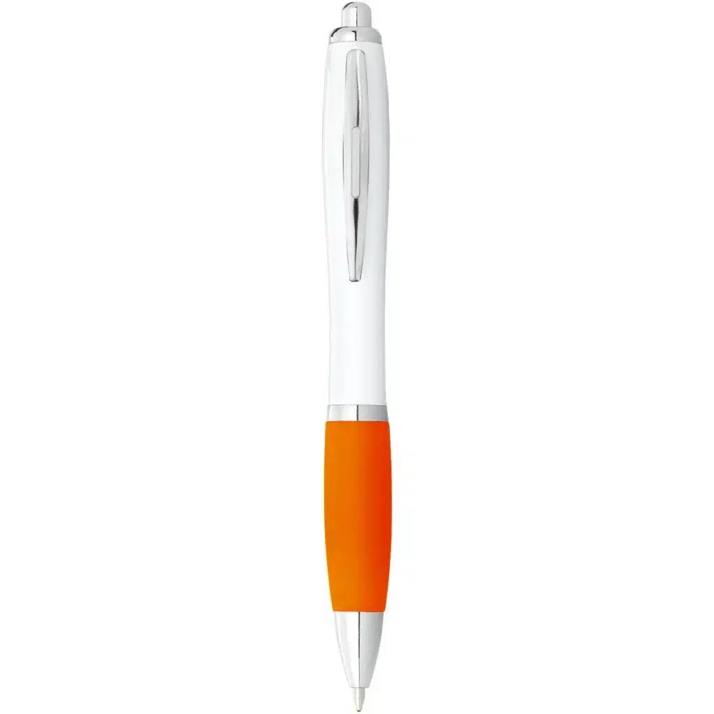Nash ballpoint pen with white barrel and coloured grip (black ink) in White, Orange