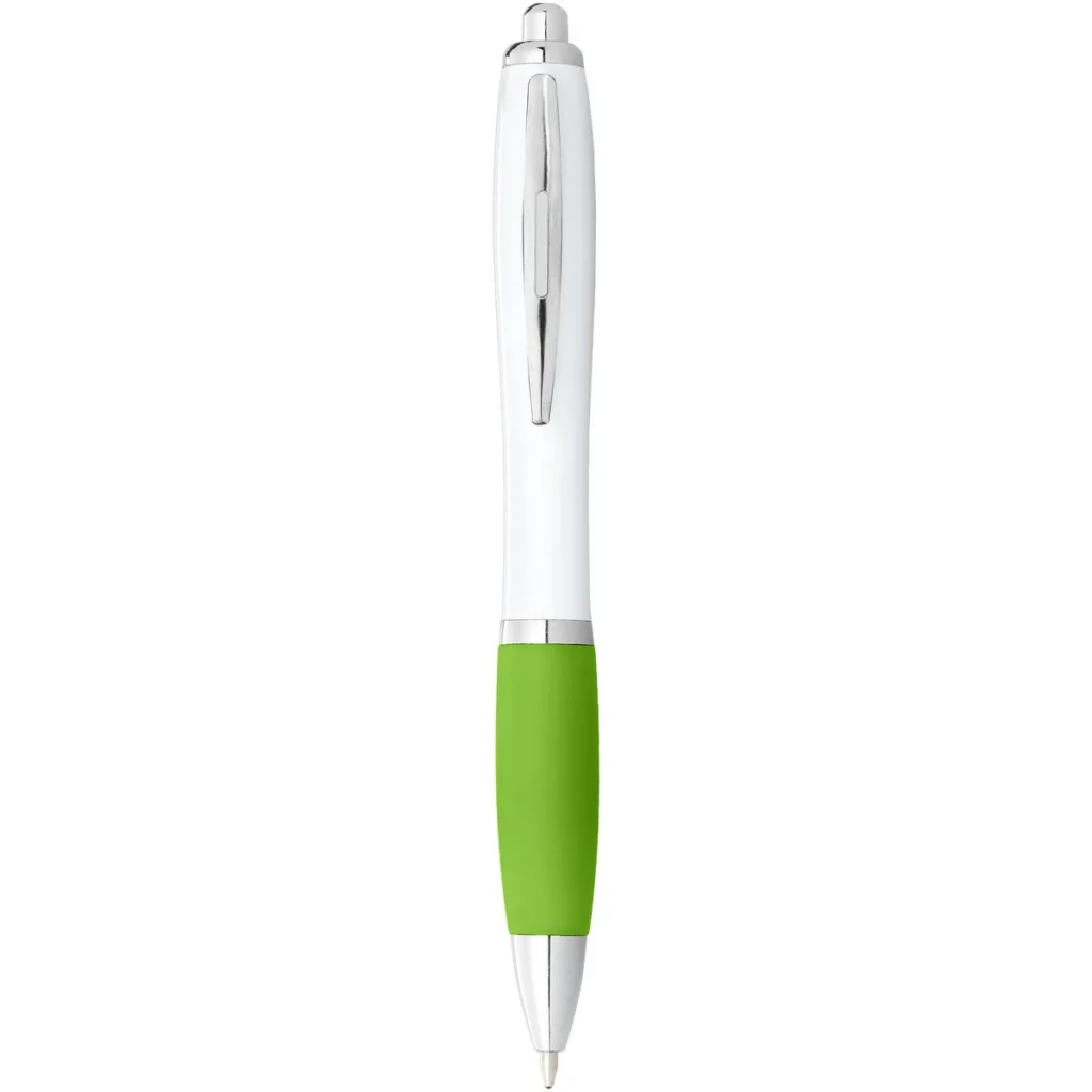 Nash ballpoint pen with white barrel and coloured grip (black ink) in White, Lime