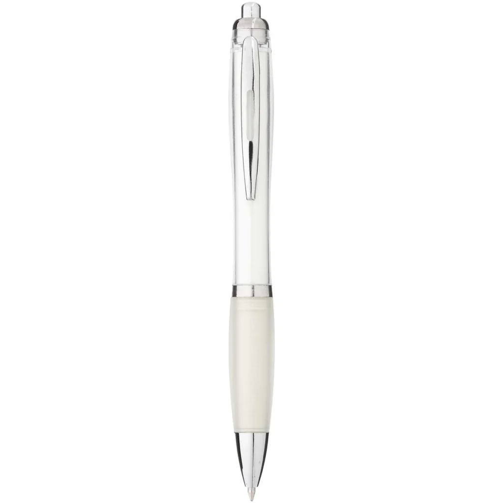 Nash ballpoint pen with coloured barrel and grip (black ink) in Transparent white