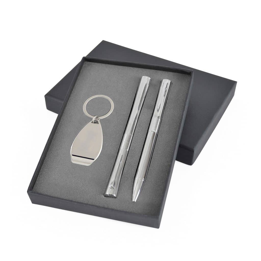Hi Chrome Pens And Keyring Set